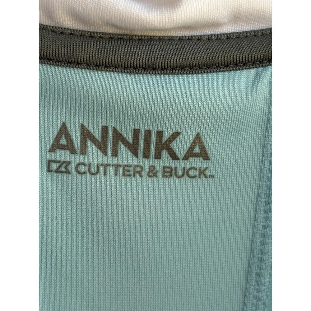 Annika Cutter & Buck Blue White Performance Golf Women’s Small Golf Polo Shirt - Picture 2 of 12